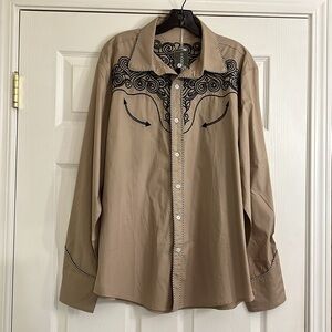 Coofandy Western Cowboy Embroidered Long Sleeve Button Down Shirt Size Large